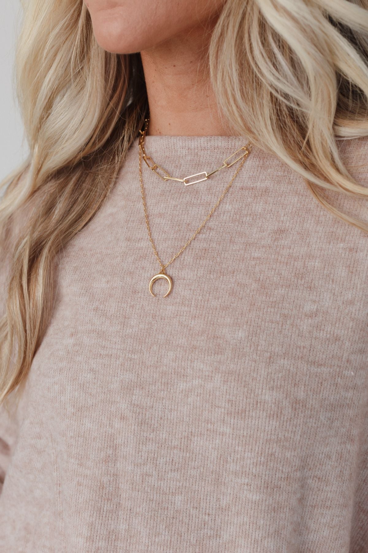 Crescent Layered Chain Necklace - Gold - Pre Order