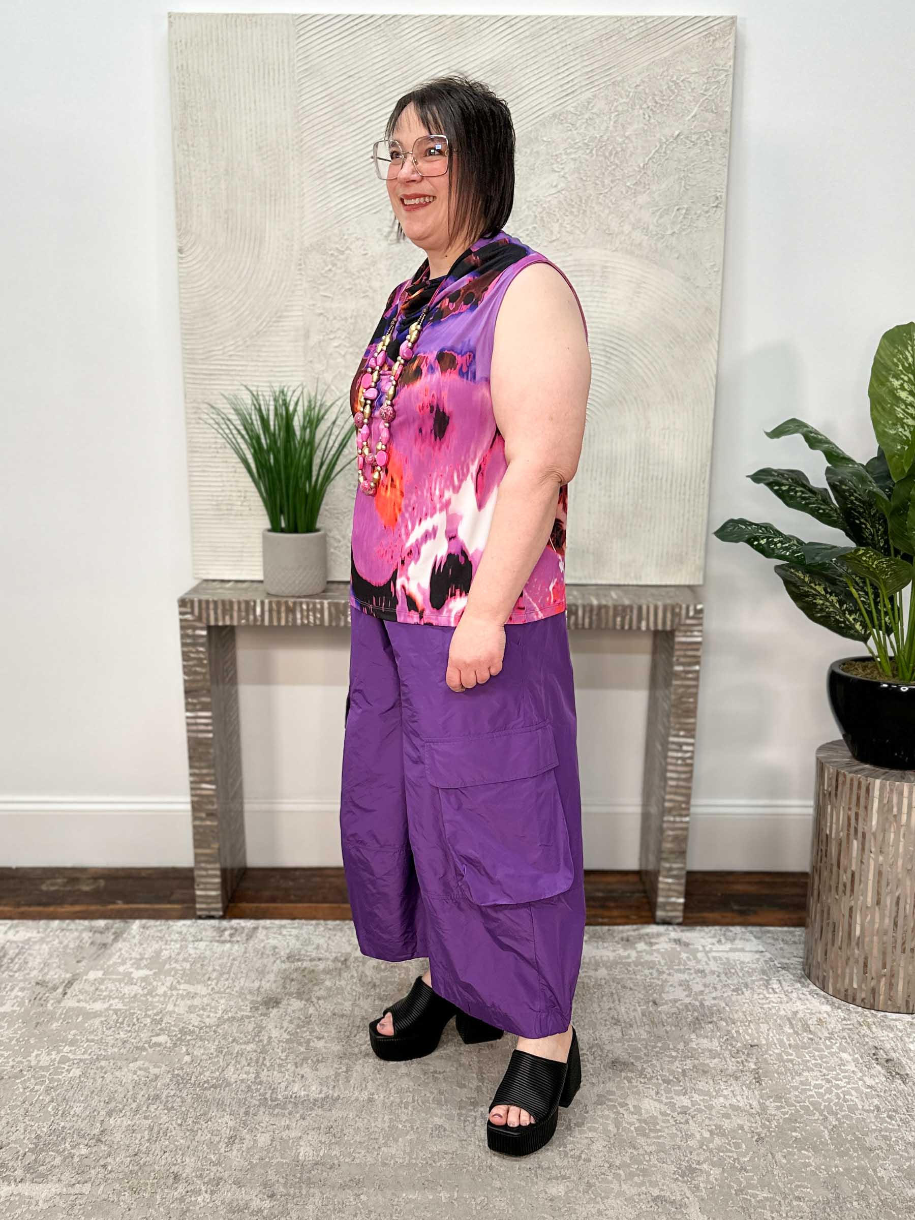After Dark Printed Cowl Neck Tank, Orchid
