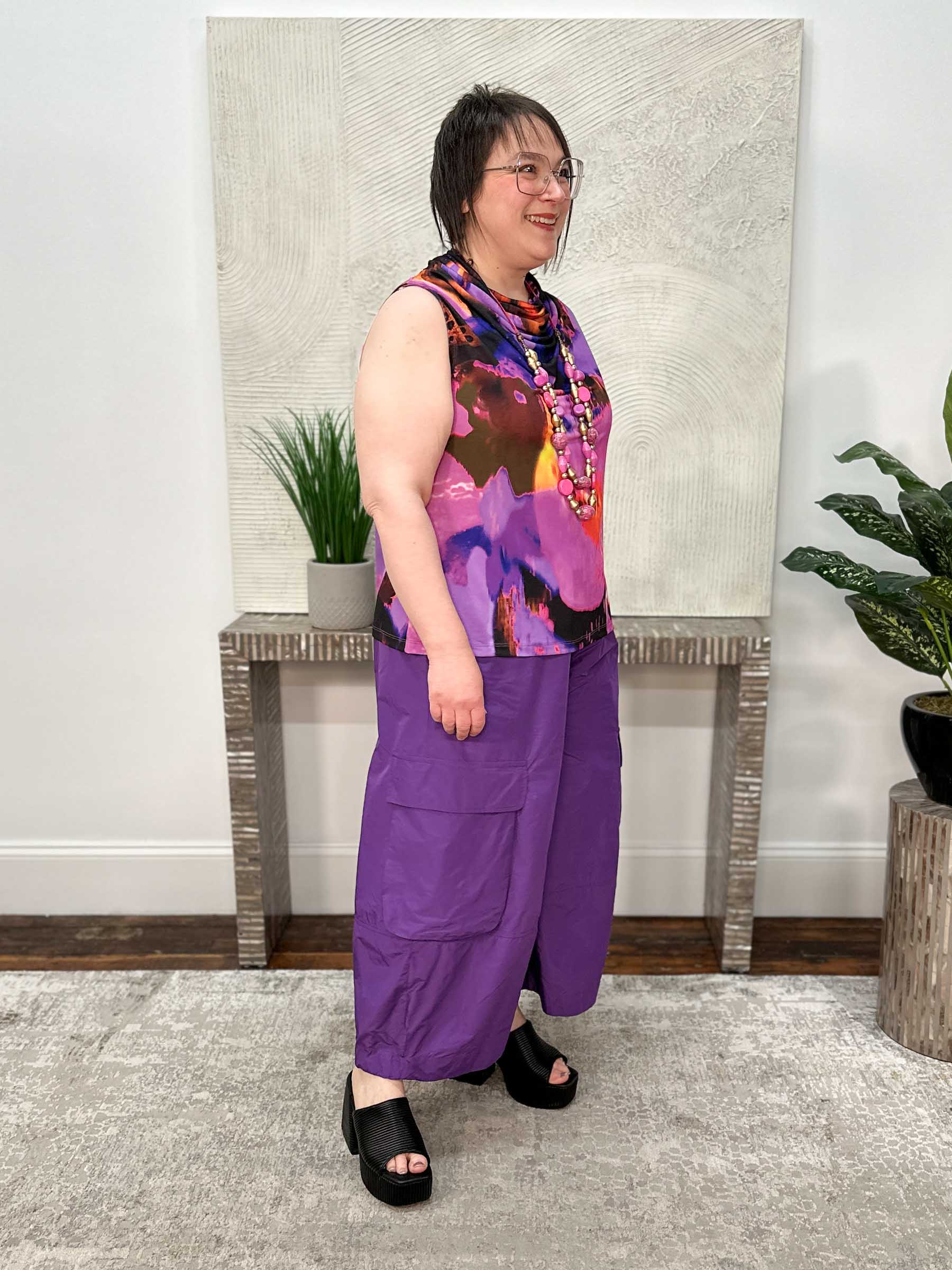 After Dark Printed Cowl Neck Tank, Orchid