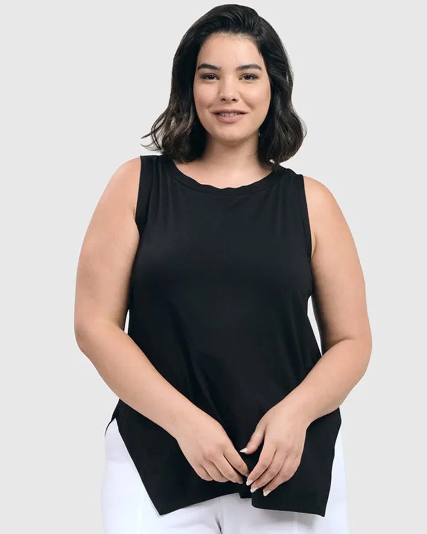 Essential Angled Hem Tank, Black
