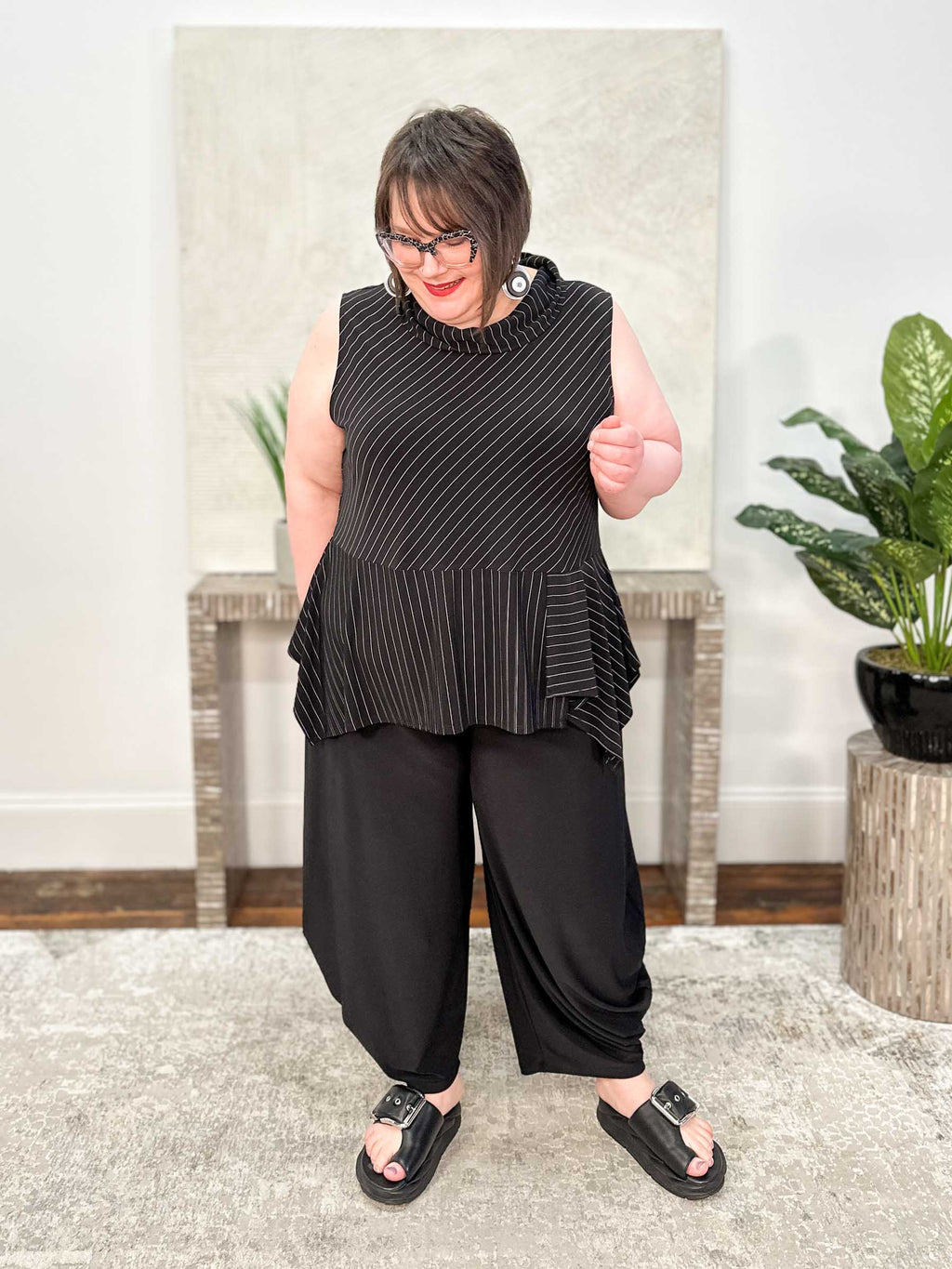 Tres Chic Portia Tank, Black Stripe
