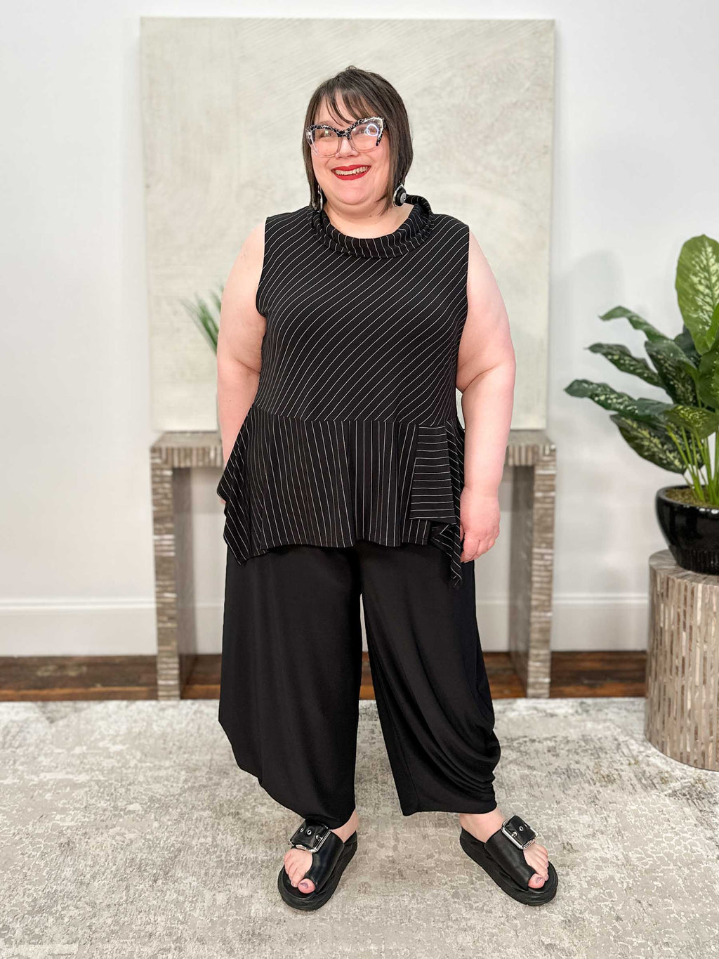 Tres Chic Portia Tank, Black Stripe
