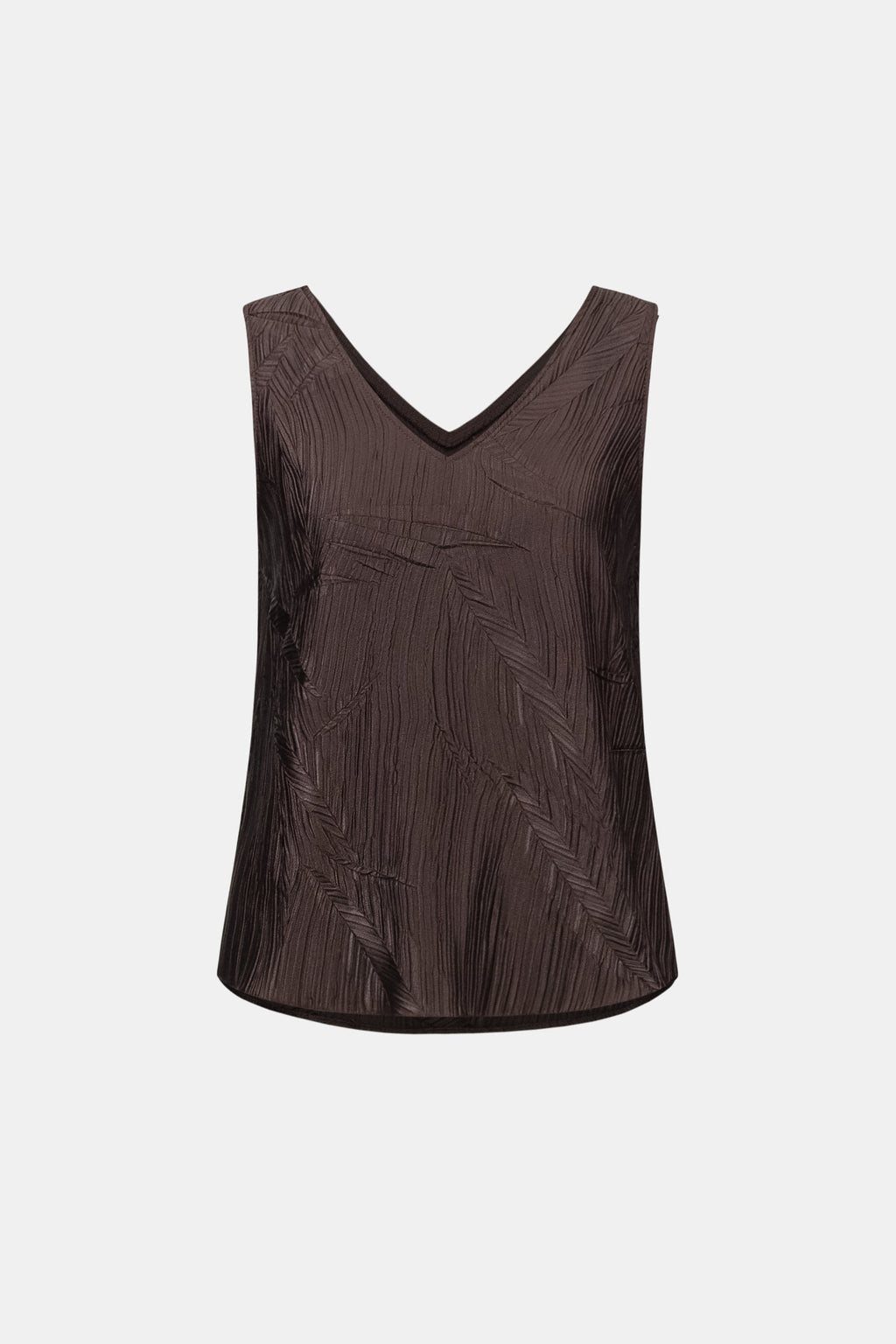 Pleated Satin Flared V-Neck Tank Top, Mocha