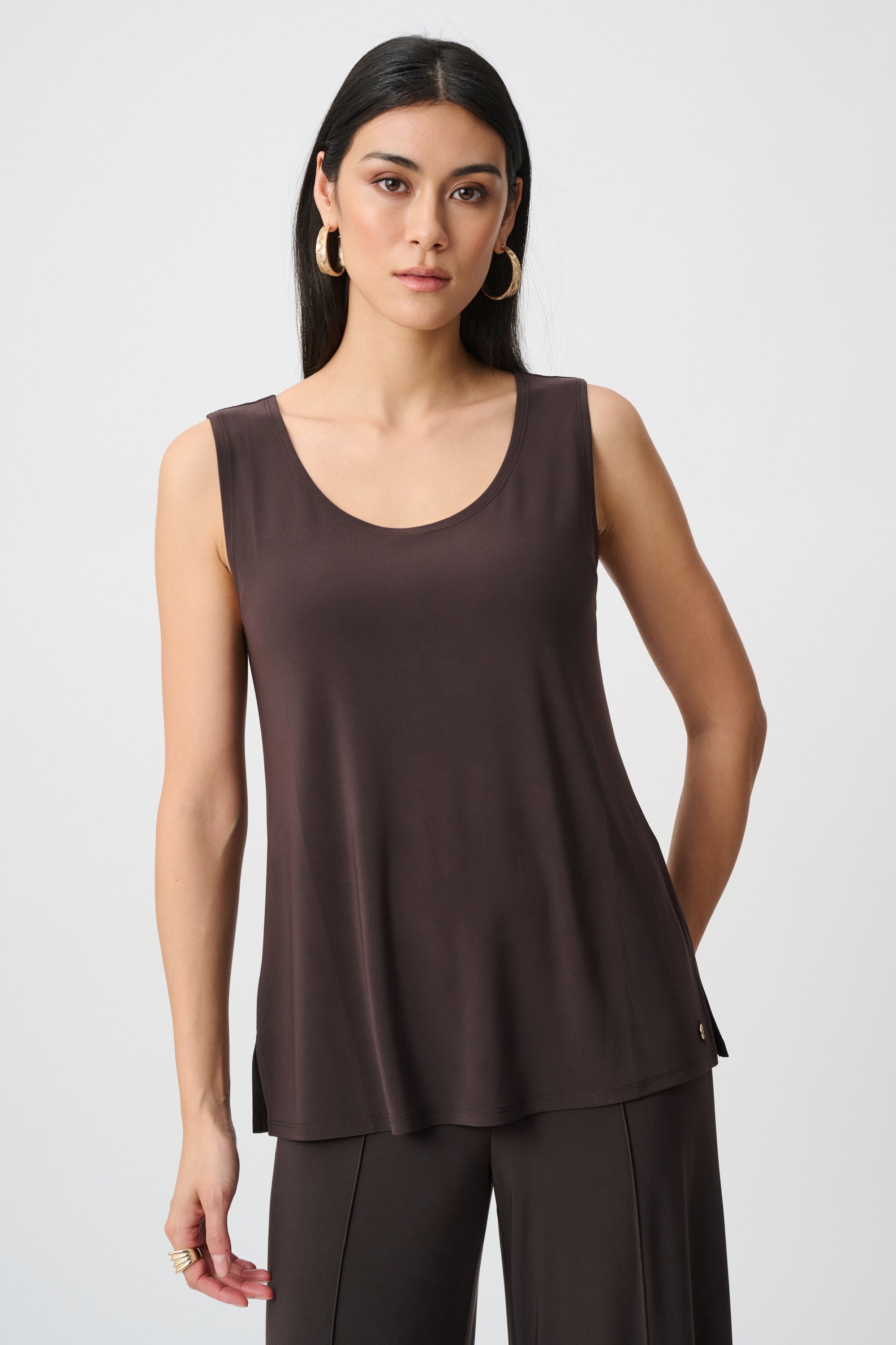 Silky Knit Scoop Neck Tank, Mocha