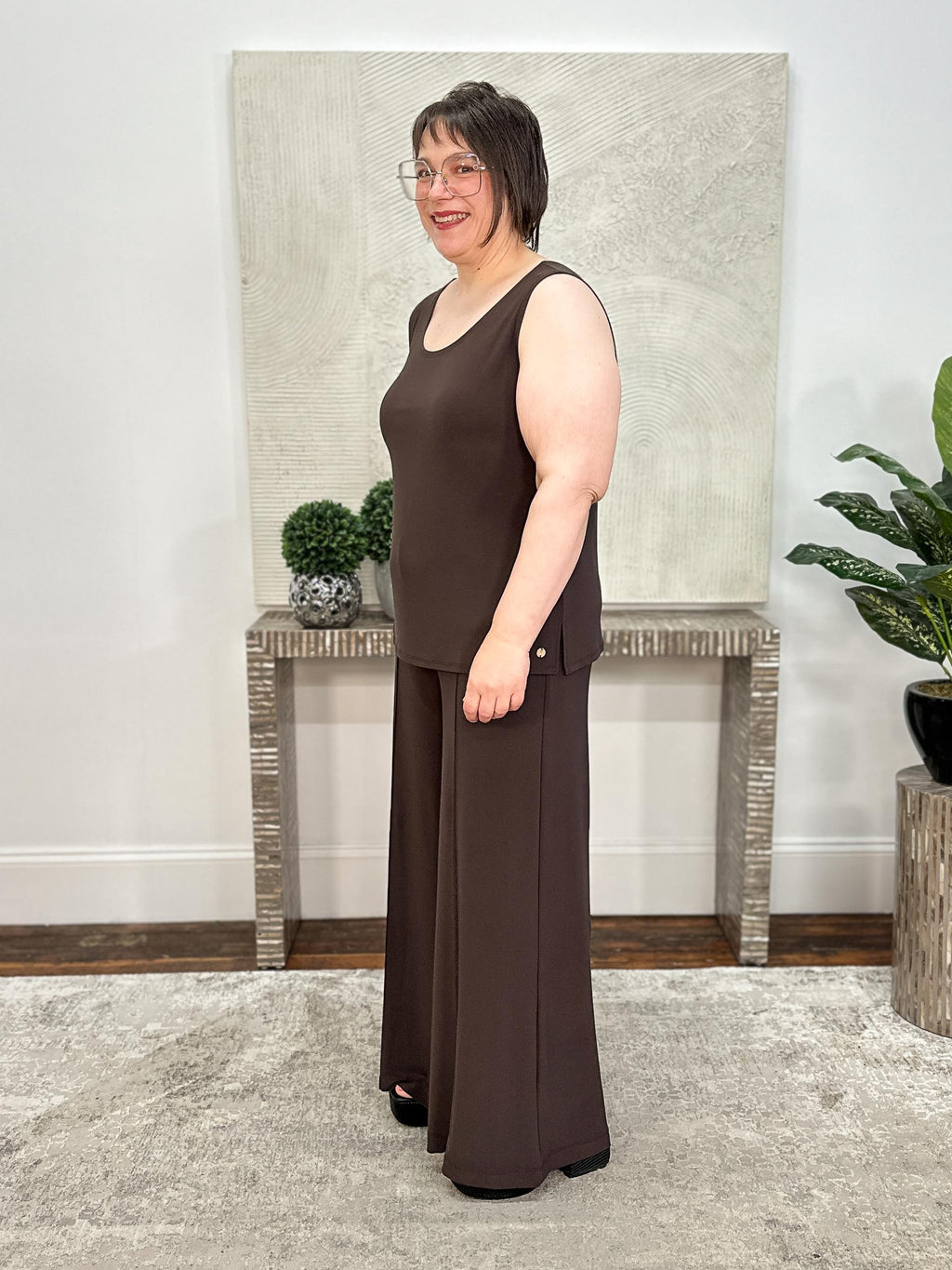 Silky Knit Scoop Neck Tank, Mocha