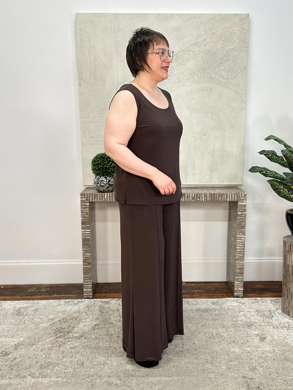 Silky Knit Scoop Neck Tank, Mocha