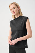 Sweater Knit Sleeveless Pullover with Rhinestone Detail, Black/Black
