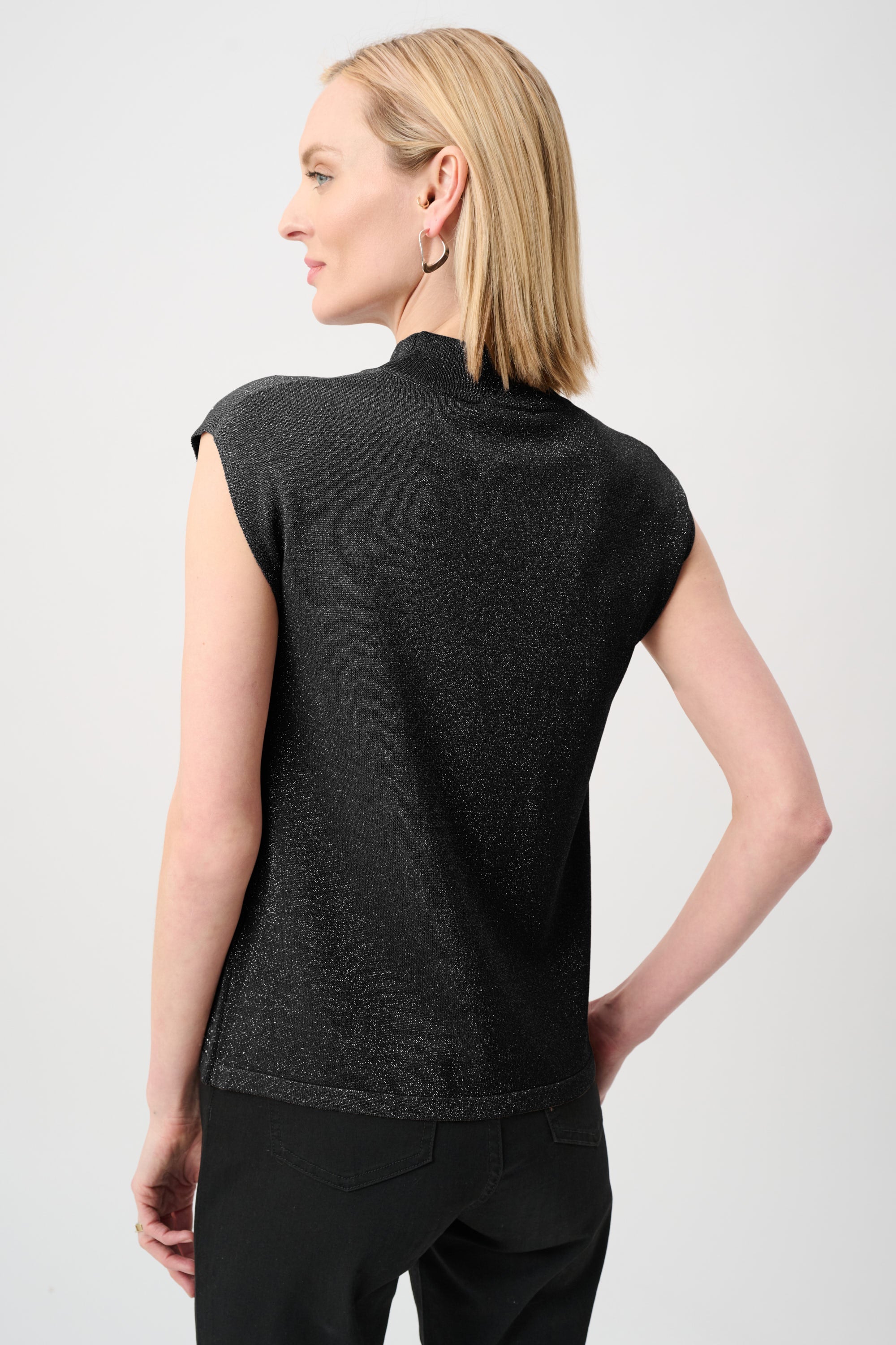 Sweater Knit Sleeveless Pullover with Rhinestone Detail, Black/Black