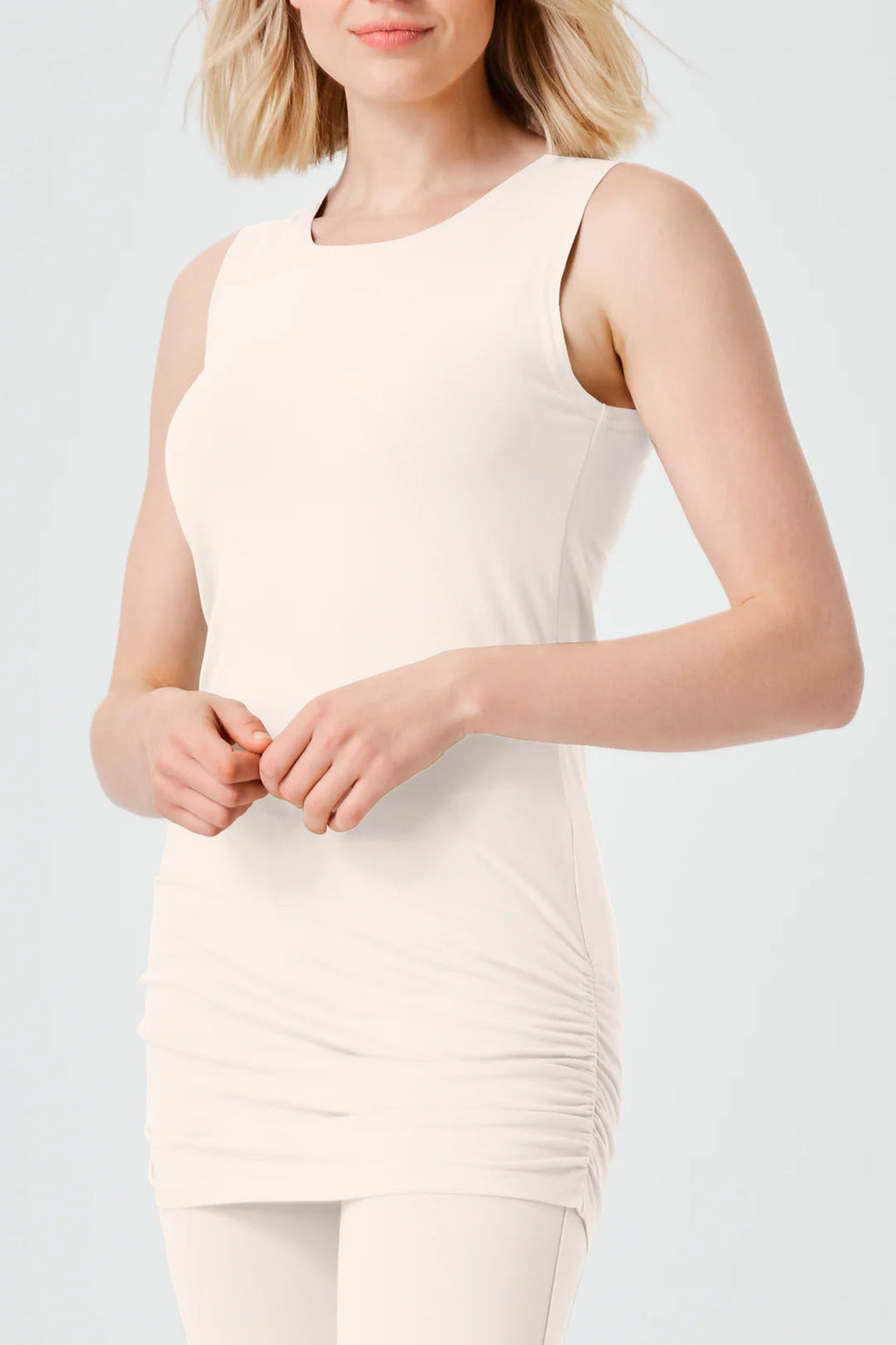 Cotton Lycra Ruched Tank, Stone