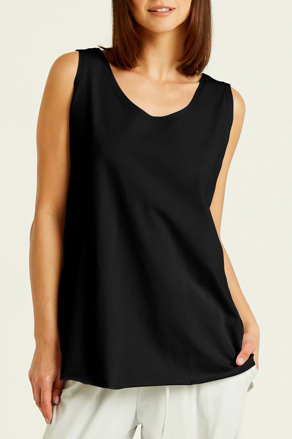 Cotton Lycra Shirttail Tank, Black