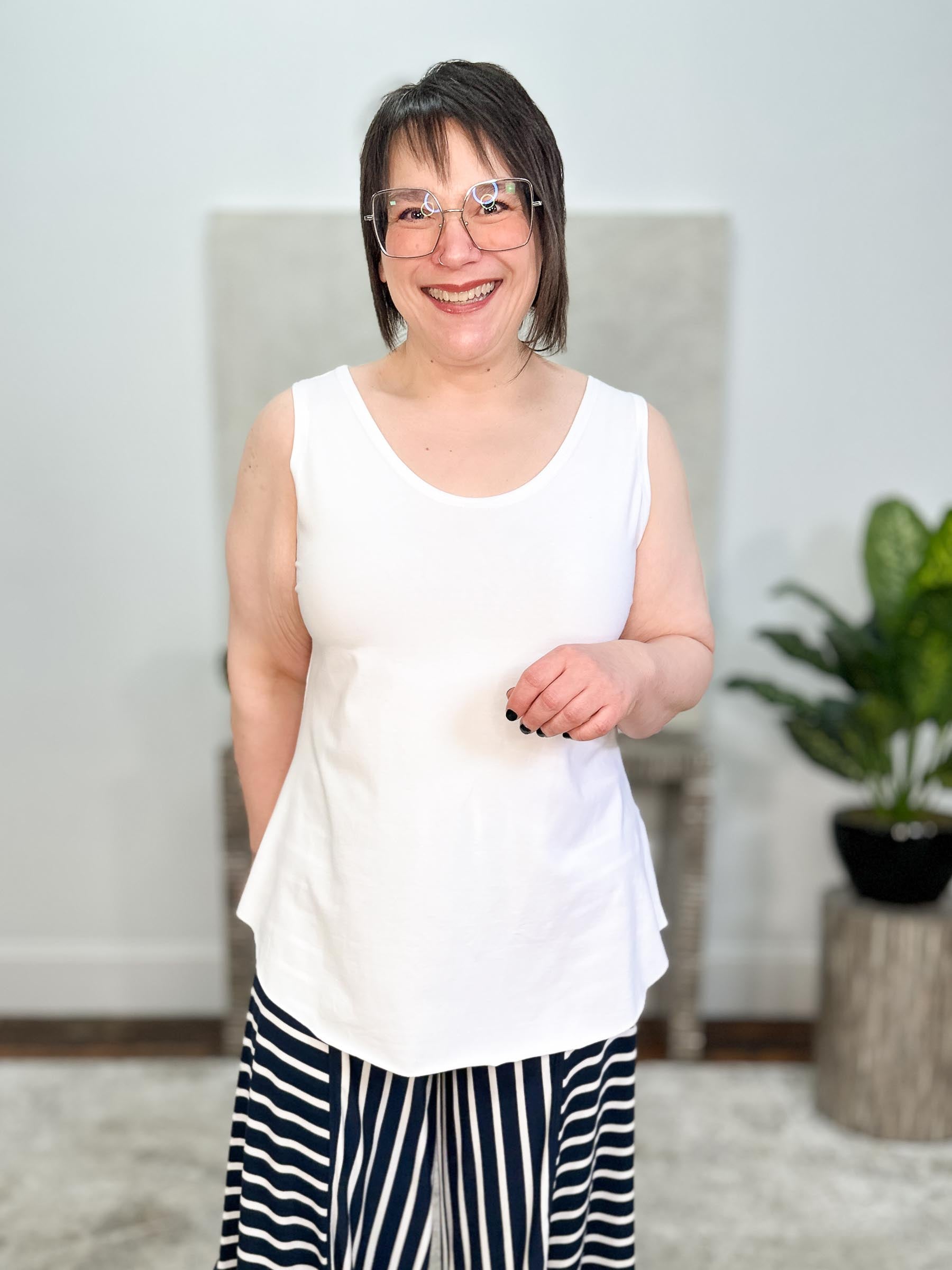 Cotton Lycra Shirttail Tank, White