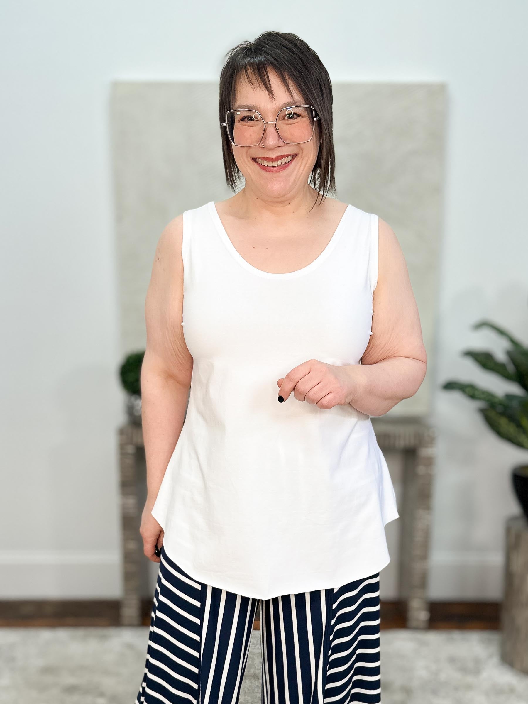 Cotton Lycra Shirttail Tank, White