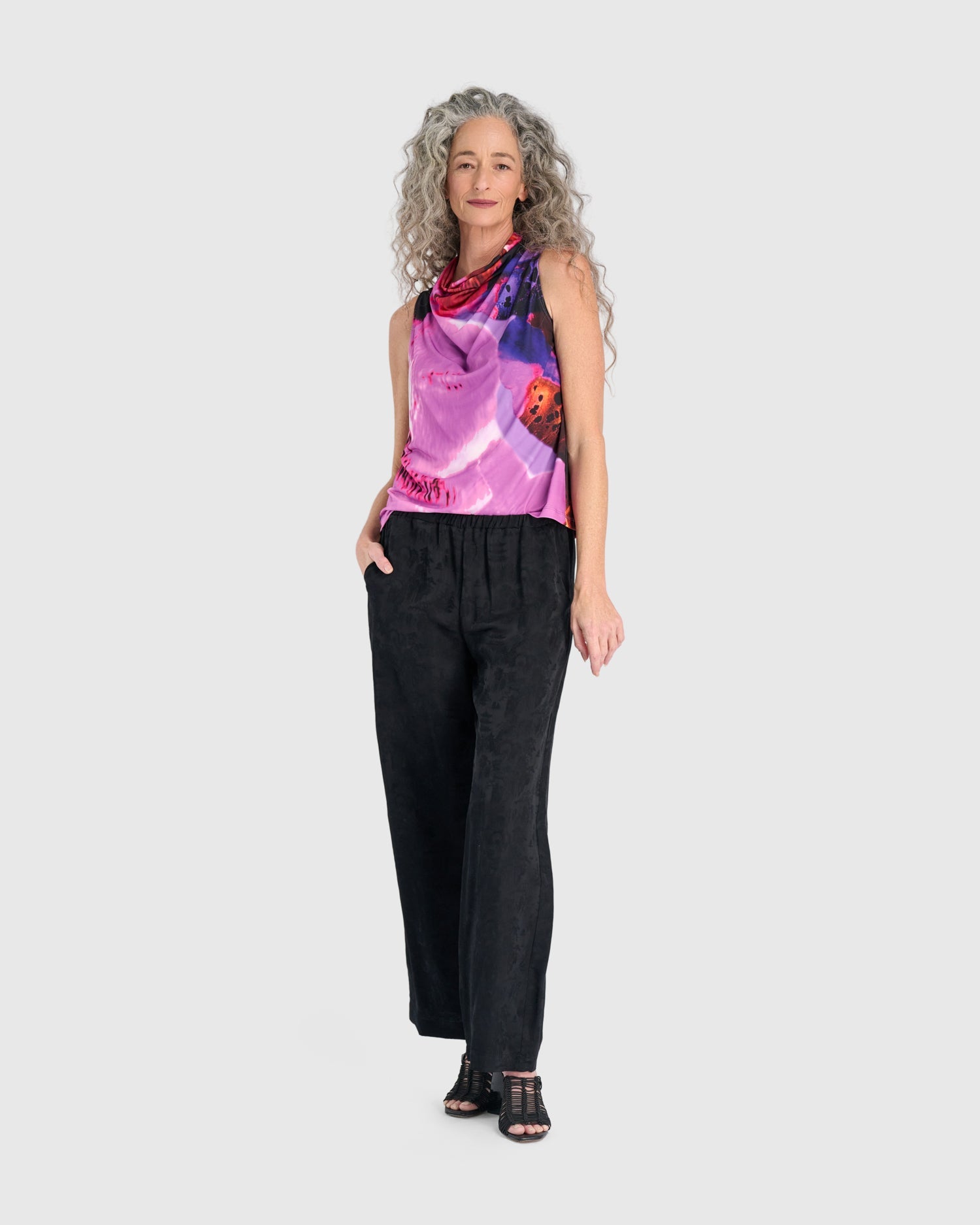 After Dark Printed Cowl Neck Tank, Orchid