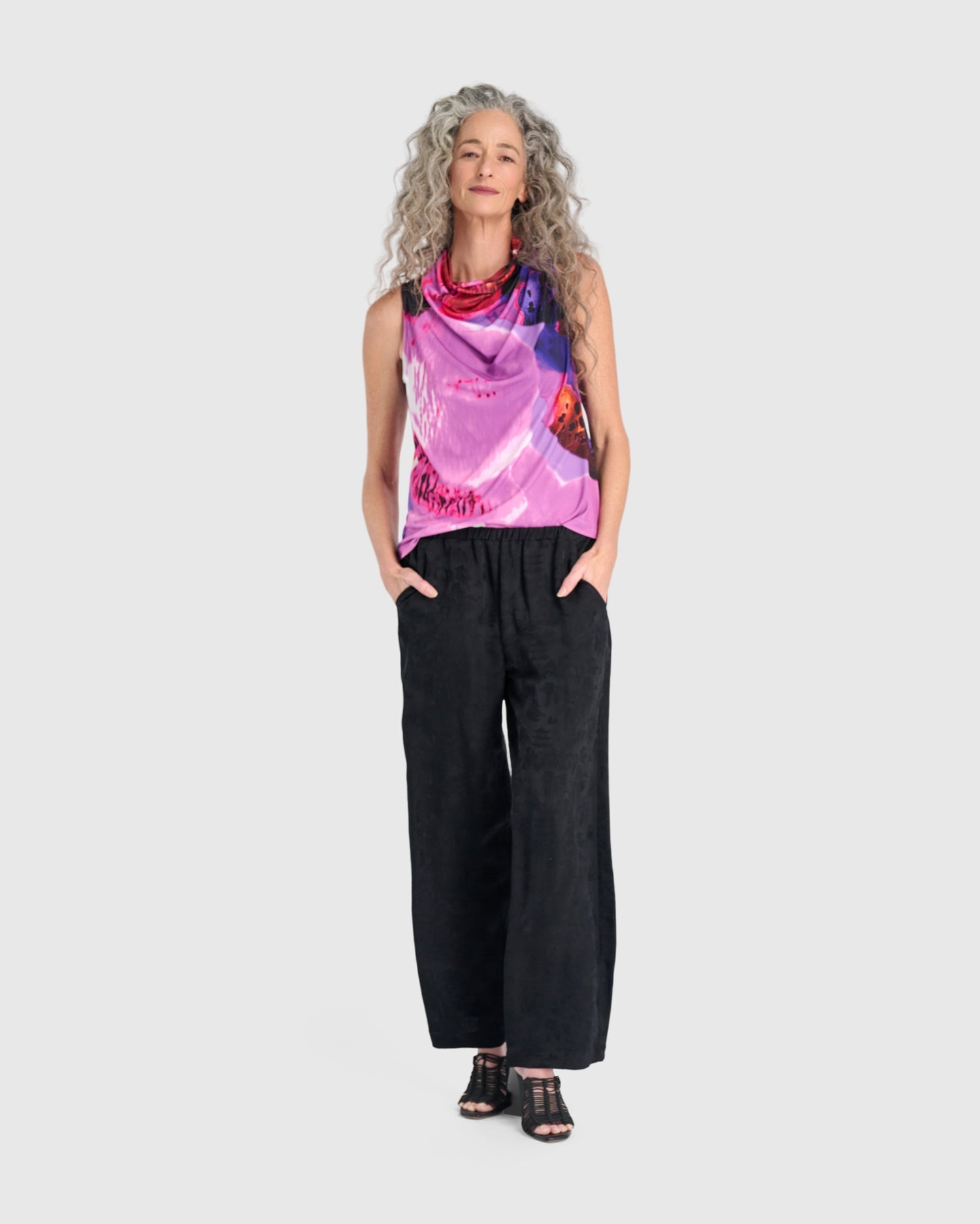 After Dark Printed Cowl Neck Tank, Orchid