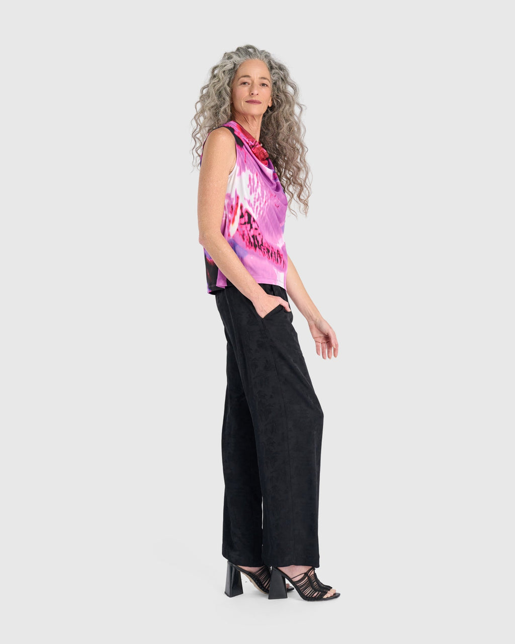 After Dark Printed Cowl Neck Tank, Orchid