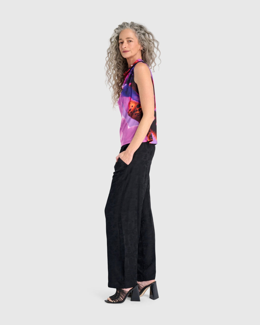 After Dark Printed Cowl Neck Tank, Orchid